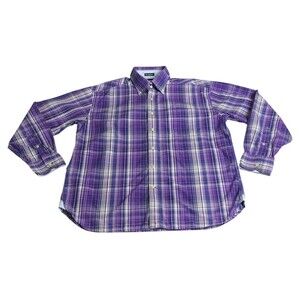 Vintage Tommy Hilfiger Shirt Mens Large Purple Plaid 80s 2 Ply Fabric Cotton Y2K